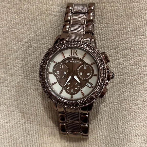 NWOT Judith Ripka Stainless Steel Chocolate Brown Chronograph Watch New Battery - Picture 3 of 10